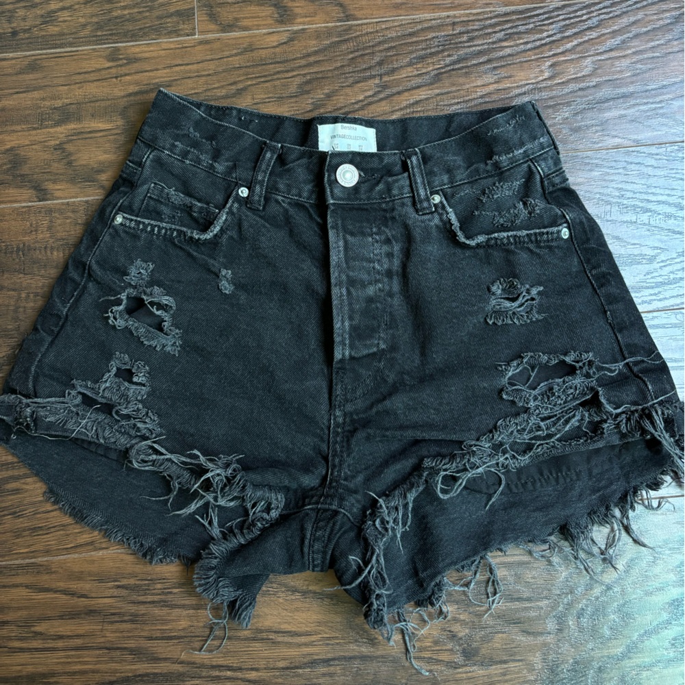 Bershka black, distressed denim shorts